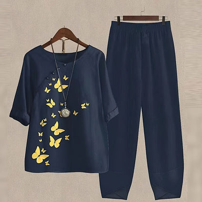 Constance – Butterfly Print Relaxed Two-Piece Set