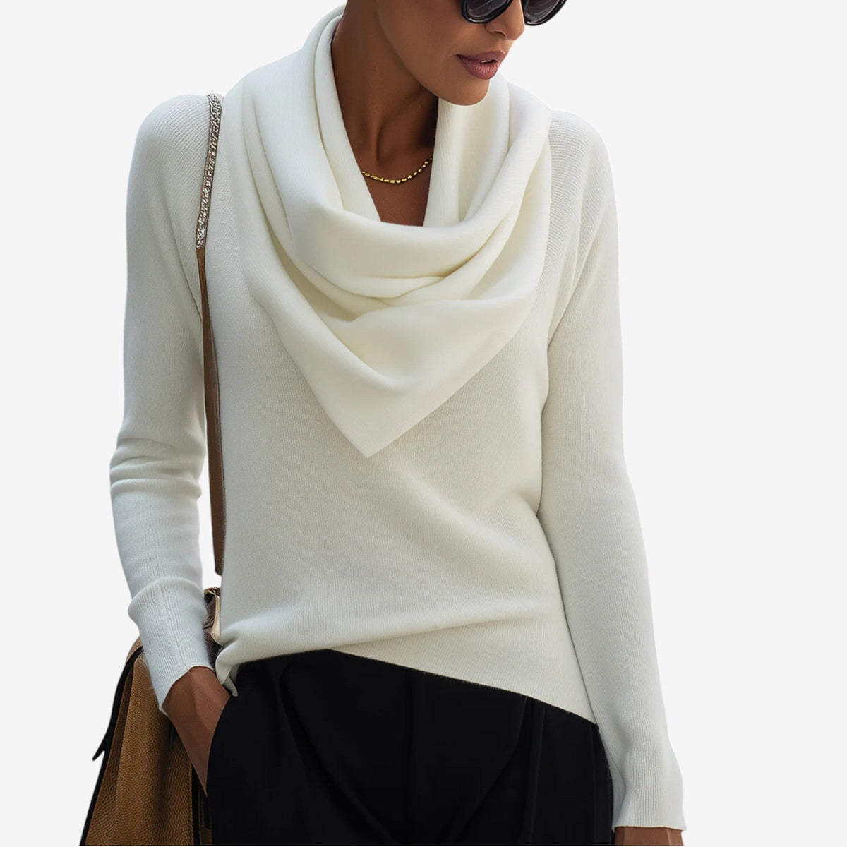 Sue – Draped Cowl Neck Knit Sweater