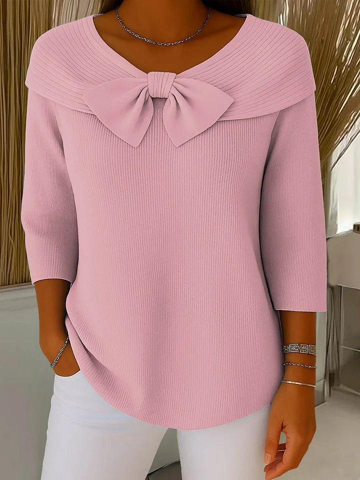 Linda – Ribbed Knit Top with Bow Detail
