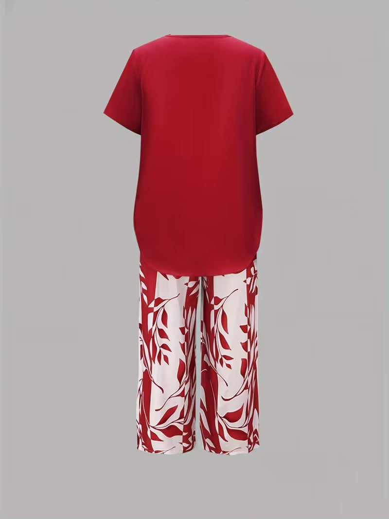 Portia | Casual Leaf Print Two-Piece Set