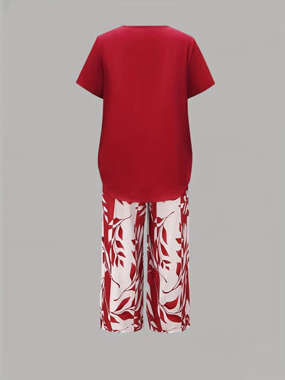 Portia | Casual Leaf Print Two-Piece Set