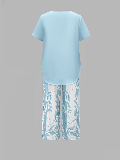 Christen | Casual Leaf Print Two-Piece Set