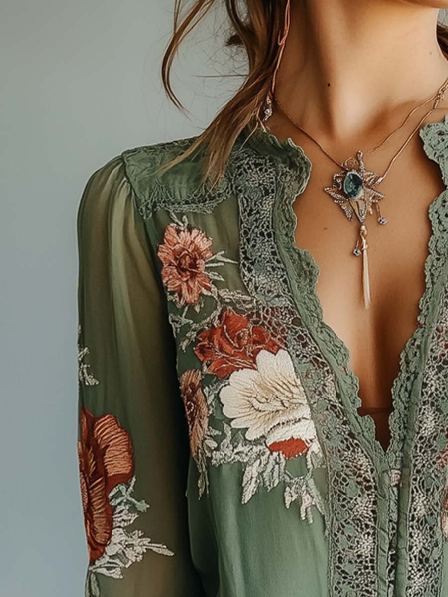 Maria – Embroidered Lace Trim Boho Blouse