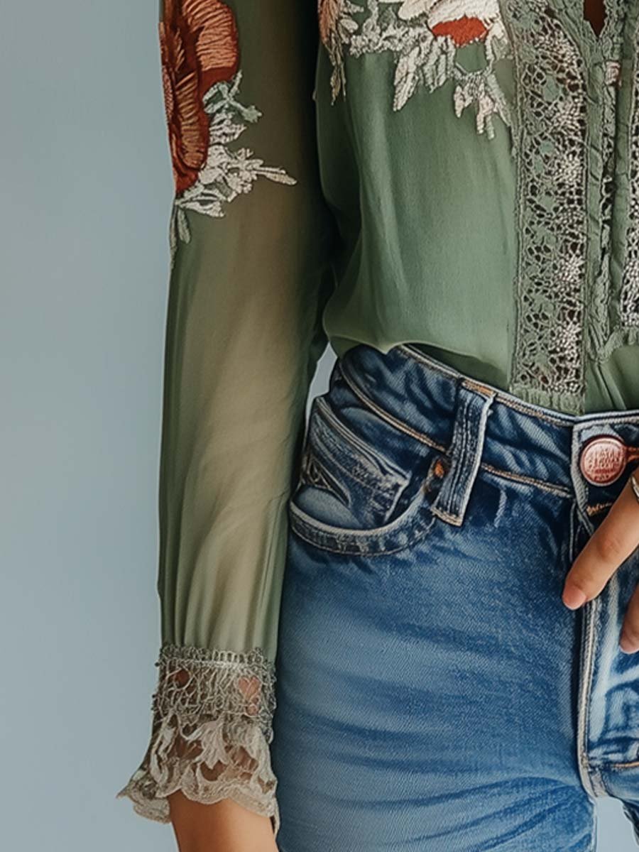 Maria – Embroidered Lace Trim Boho Blouse