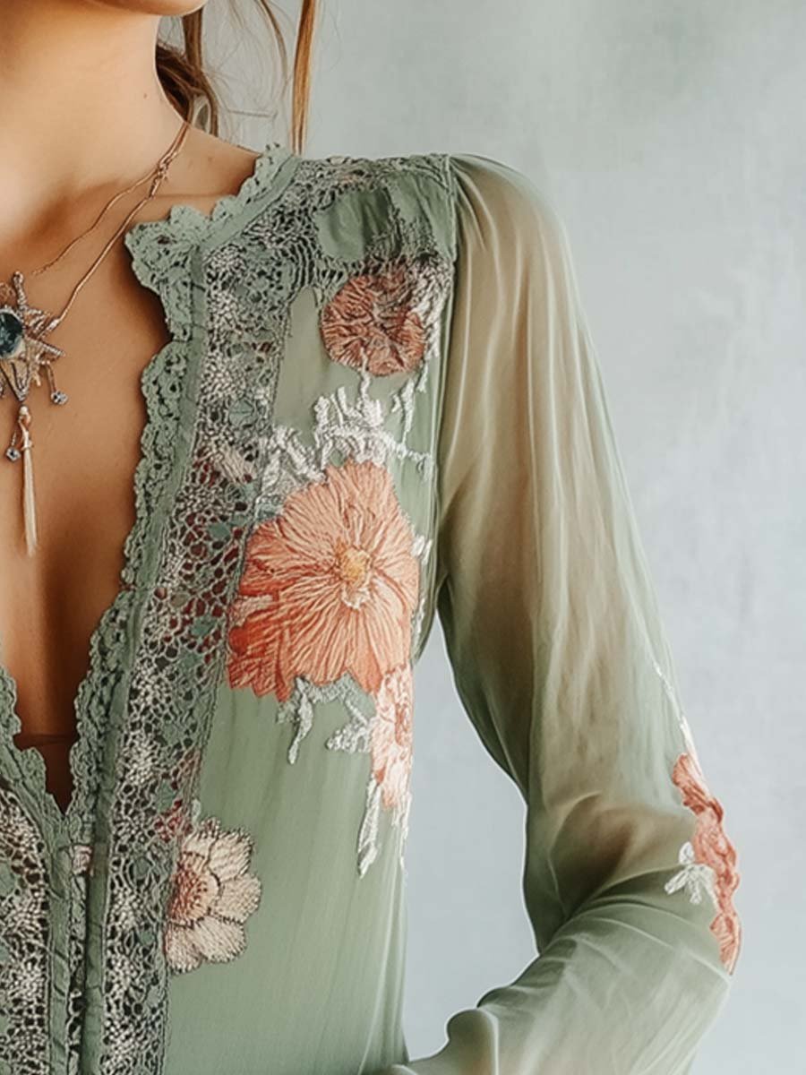 Maria – Embroidered Lace Trim Boho Blouse