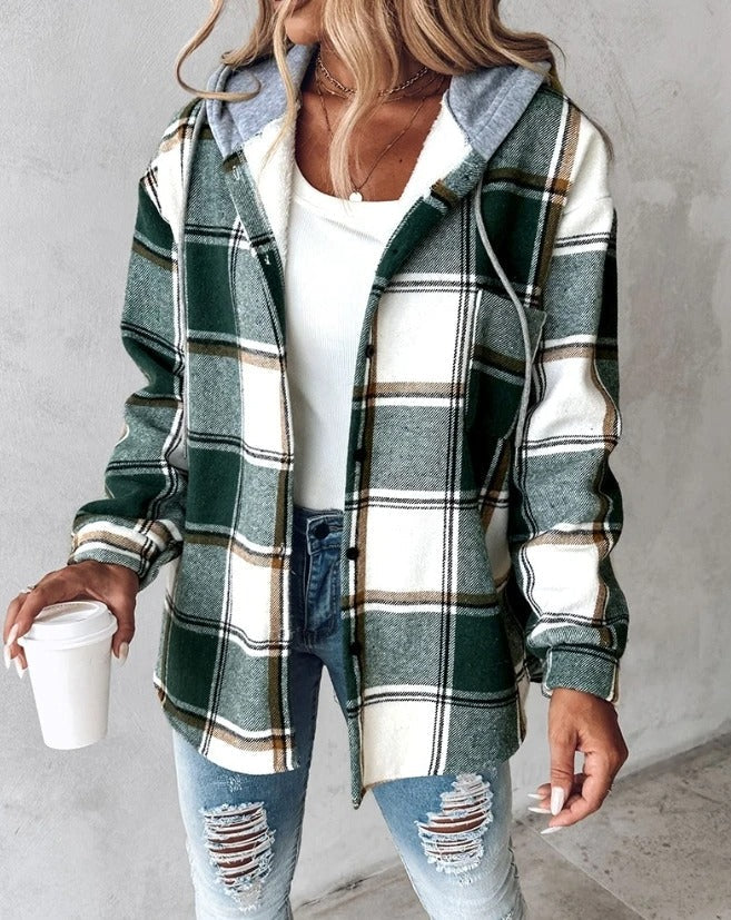 Evelyn – Plaid Hooded Flannel-Look Jacket