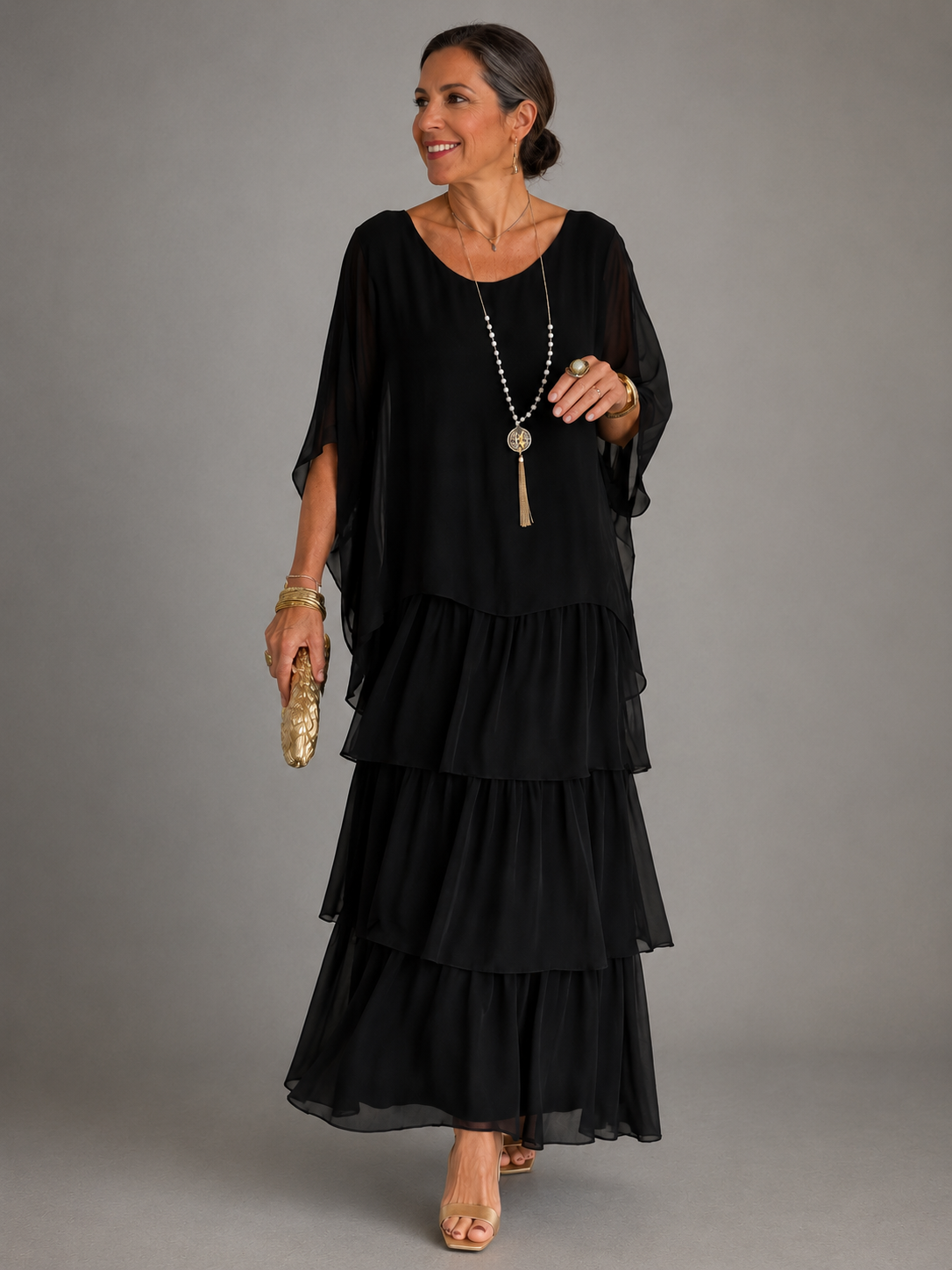 Margaret – Tiered Chiffon-Look Maxi Dress