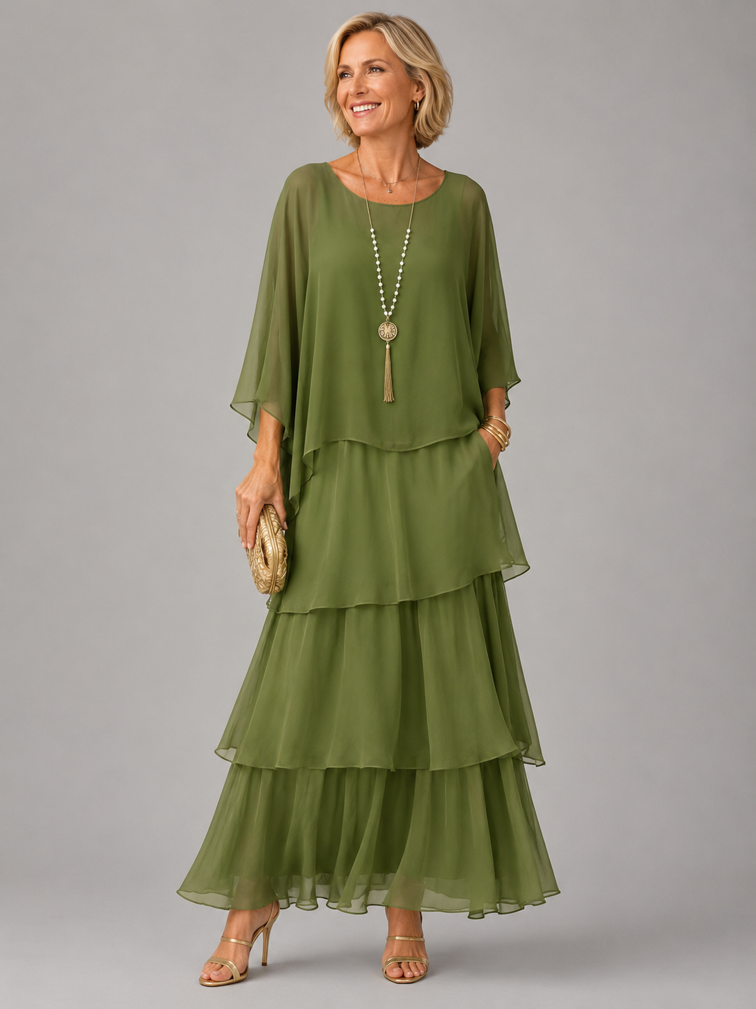 Margaret – Tiered Chiffon-Look Maxi Dress