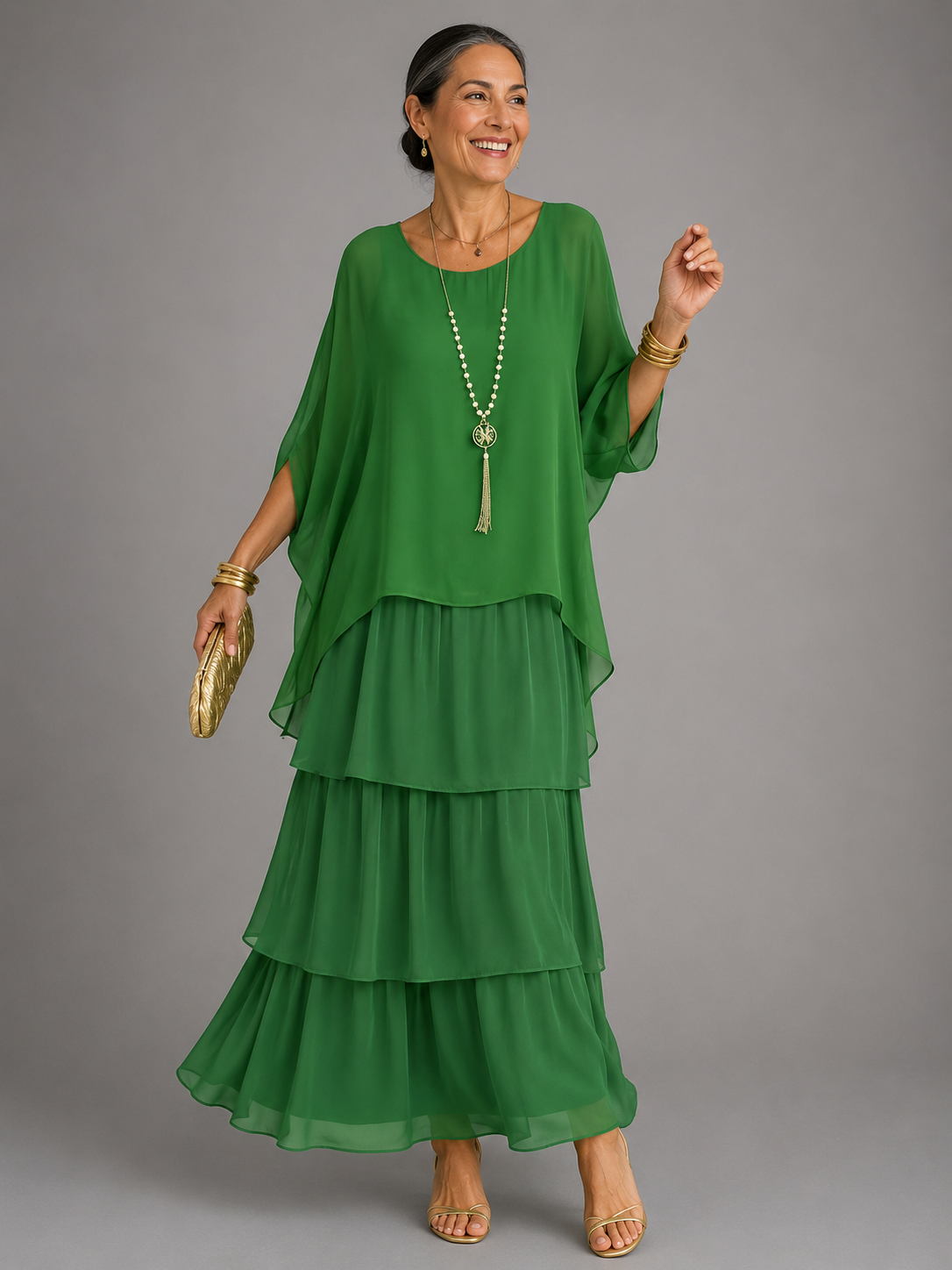 Margaret – Tiered Chiffon-Look Maxi Dress
