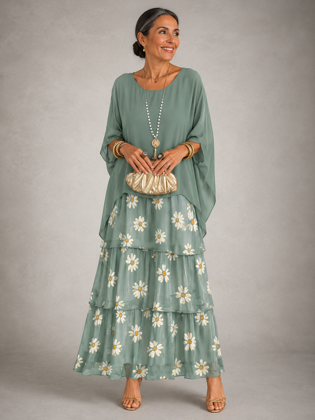 Margaret – Tiered Chiffon-Look Maxi Dress