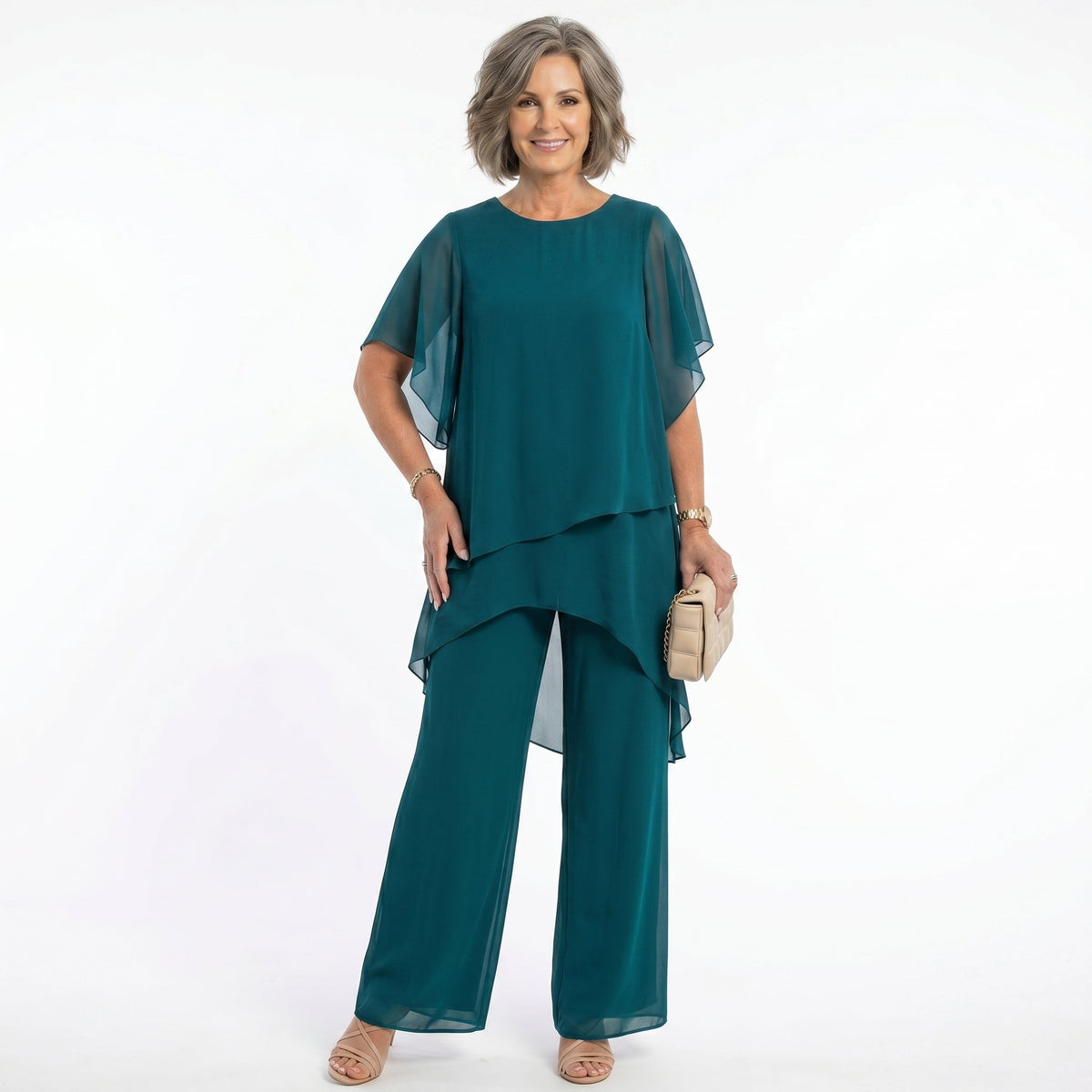 Victoria – Tiered Chiffon Tunic and Wide-Leg Set