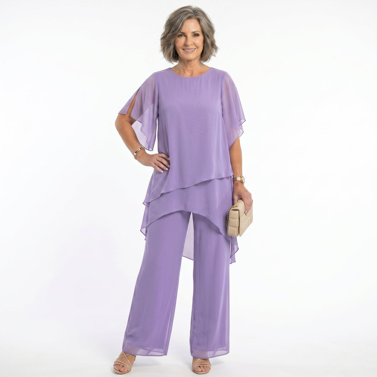 Victoria – Tiered Chiffon Tunic and Wide-Leg Set