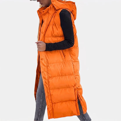 Nicole – Long Quilted Hooded Puffer Vest