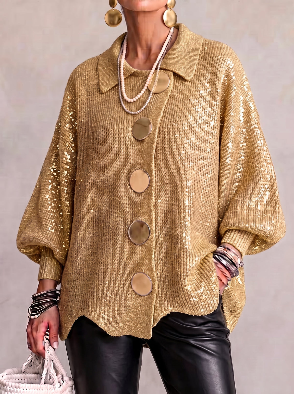Jessica – Oversized Collared Cardigan with Bold Buttons