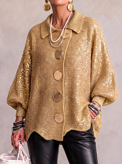 Jessica – Oversized Collared Cardigan with Bold Buttons