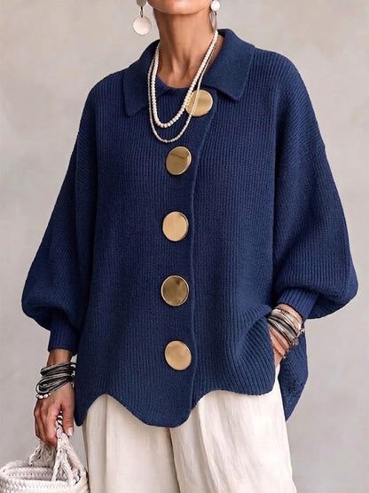 Jessica – Oversized Collared Cardigan with Bold Buttons