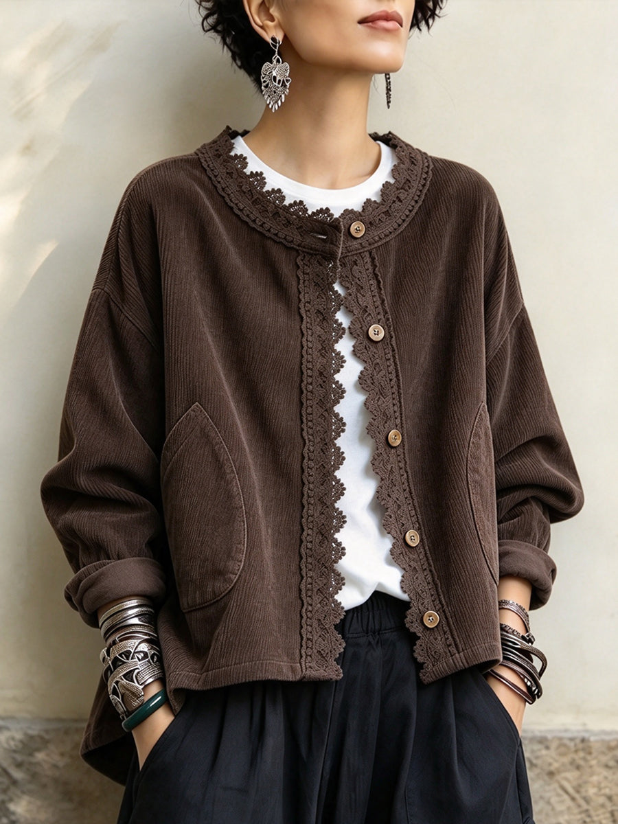 Kelly – Lace-Trim Corduroy-Look Jacket