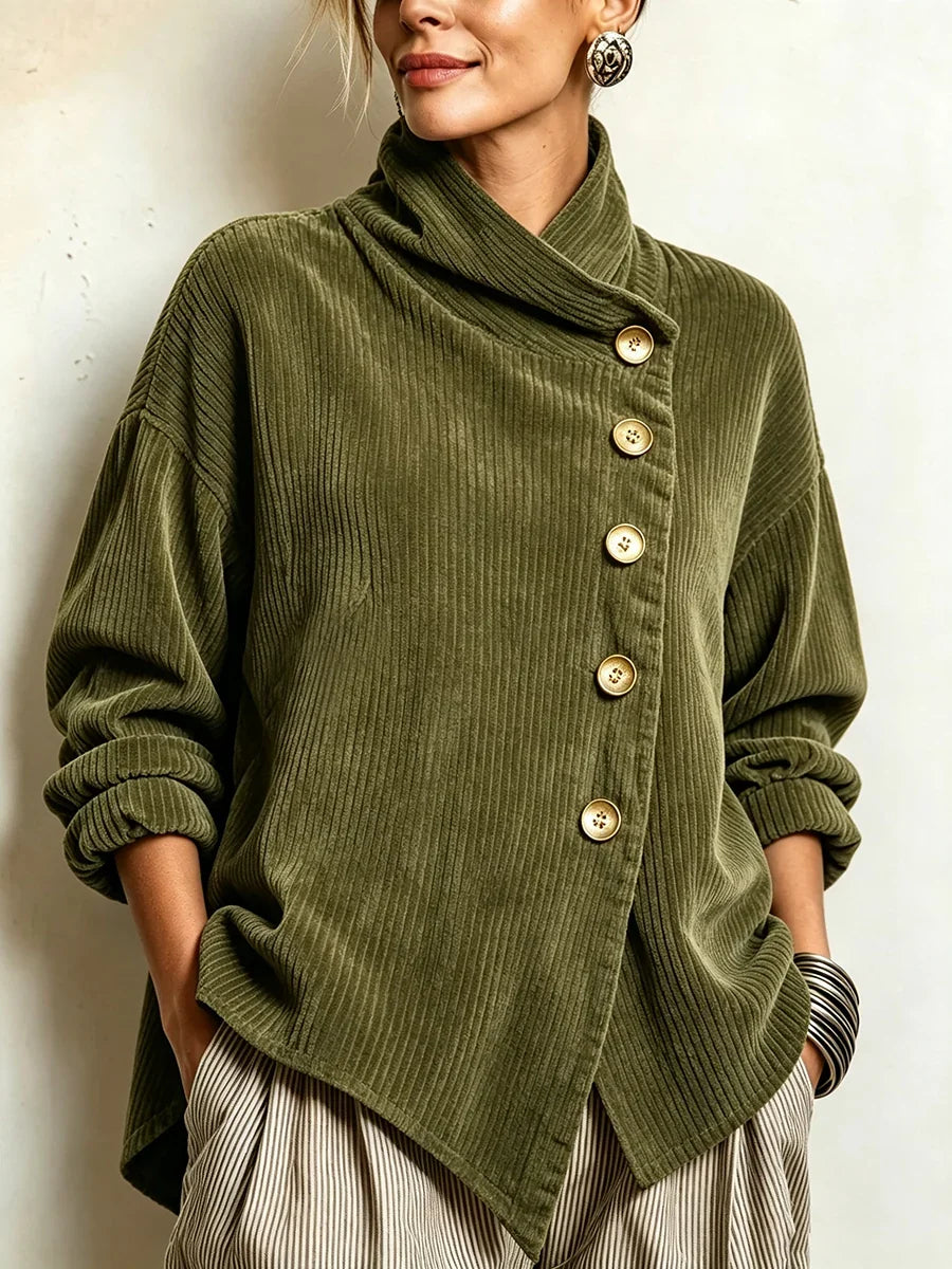 Sandra – Ribbed Button-Up Wrap Top
