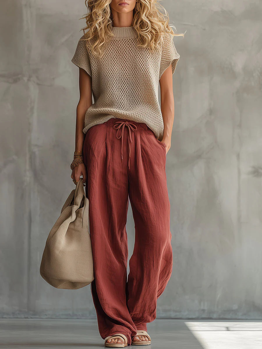 Jill – Knit Top and Wide-Leg Drawstring Pants Set