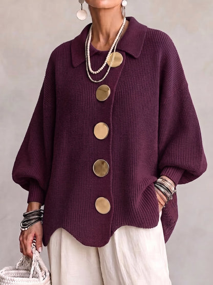 Jessica – Oversized Collared Cardigan with Bold Buttons