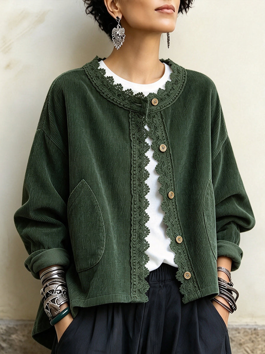 Kelly – Lace-Trim Corduroy-Look Jacket