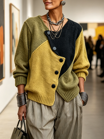 Brenda – Colour-Block Asymmetric Knit Sweater