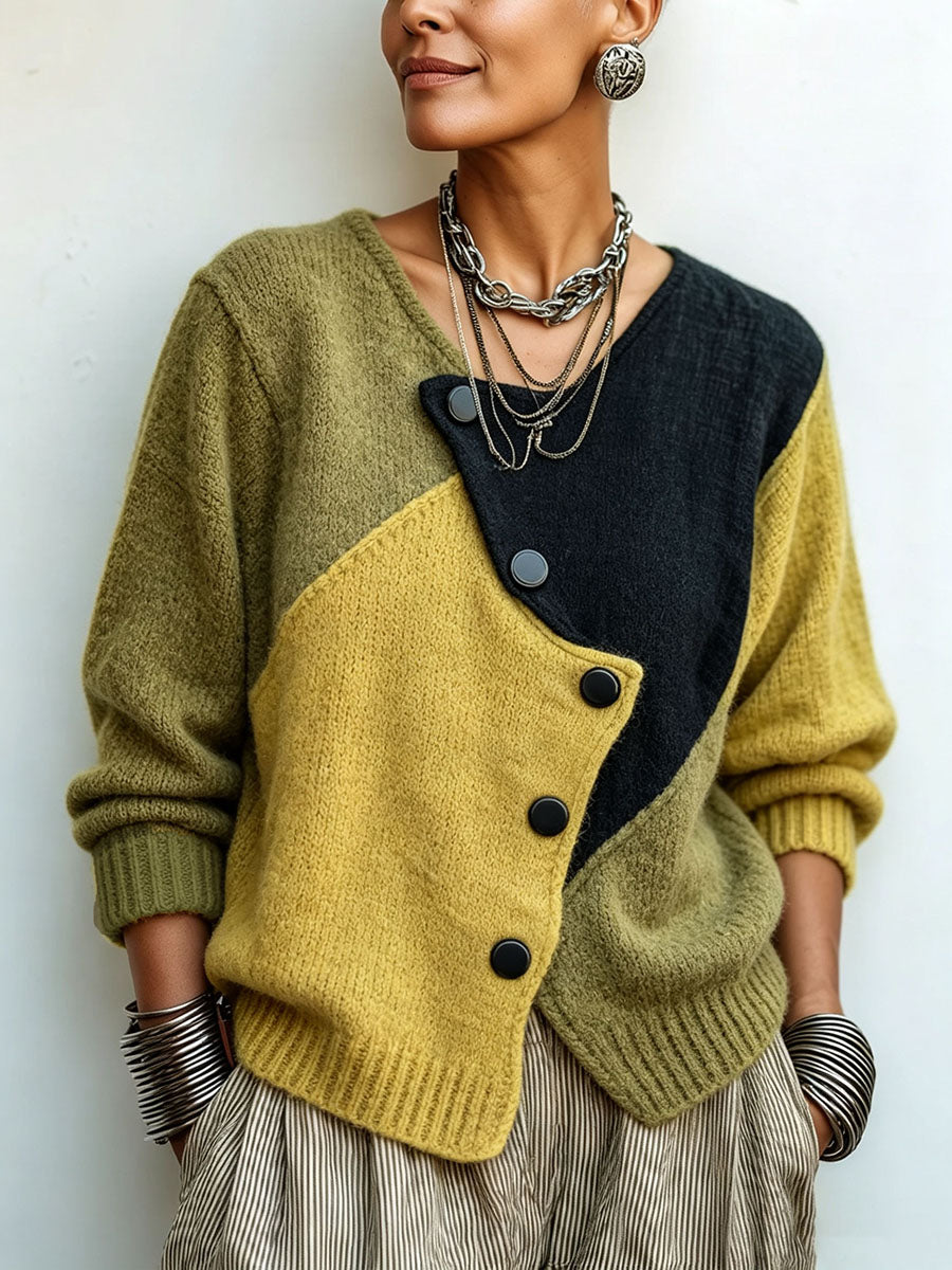 Brenda – Colour-Block Asymmetric Knit Sweater