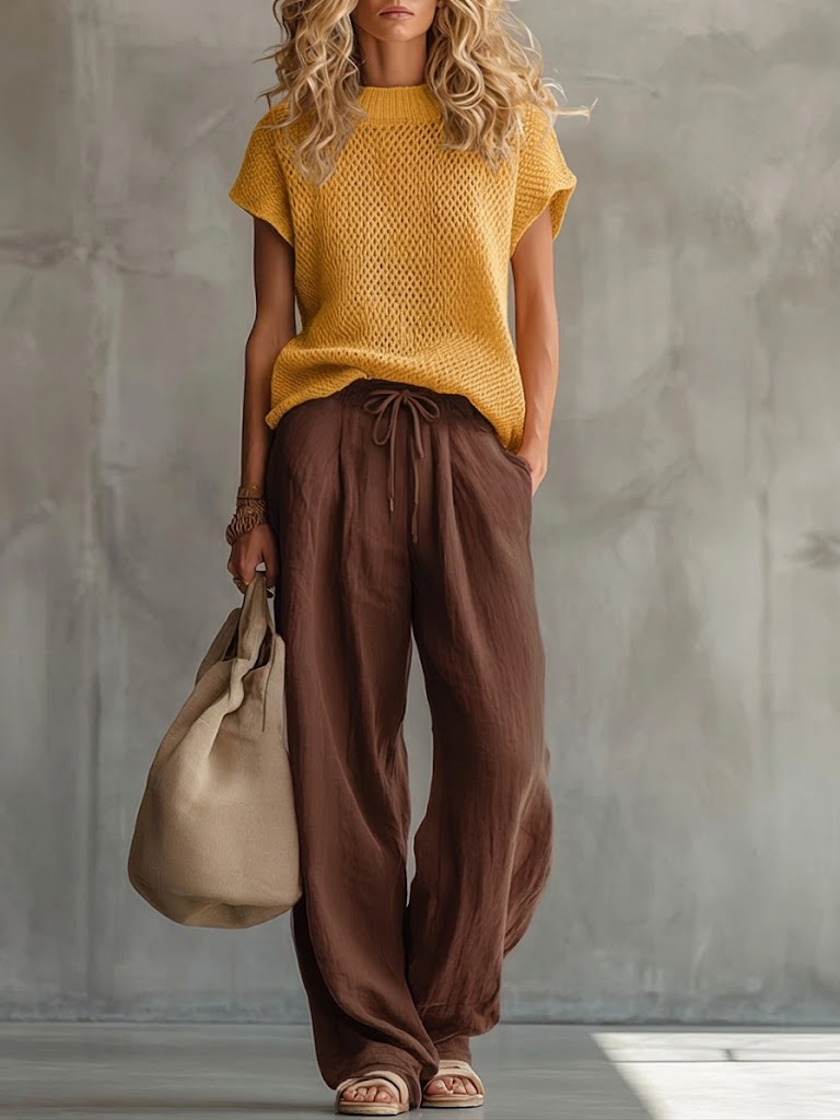 Jill – Knit Top and Wide-Leg Drawstring Pants Set