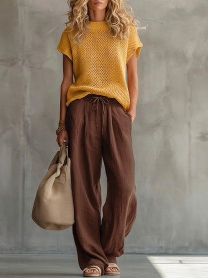 Jill – Knit Top and Wide-Leg Drawstring Pants Set