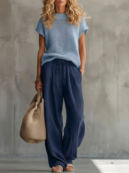 Jill – Knit Top and Wide-Leg Drawstring Pants Set
