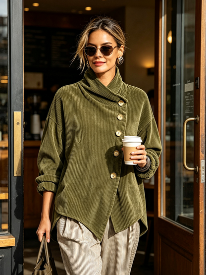 Sandra – Ribbed Button-Up Wrap Top