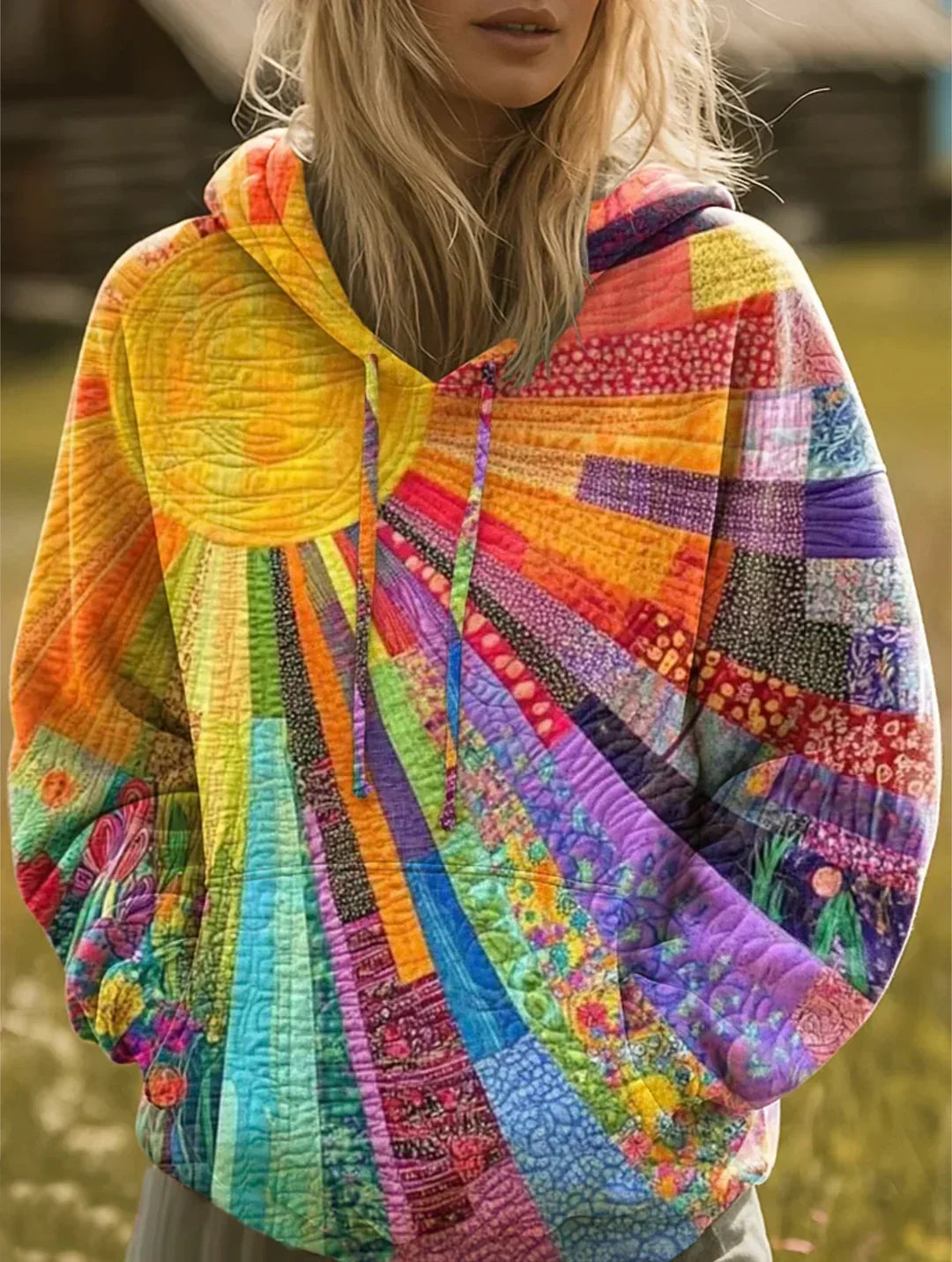 Kelly – Bohemian Patchwork Print Hoodie