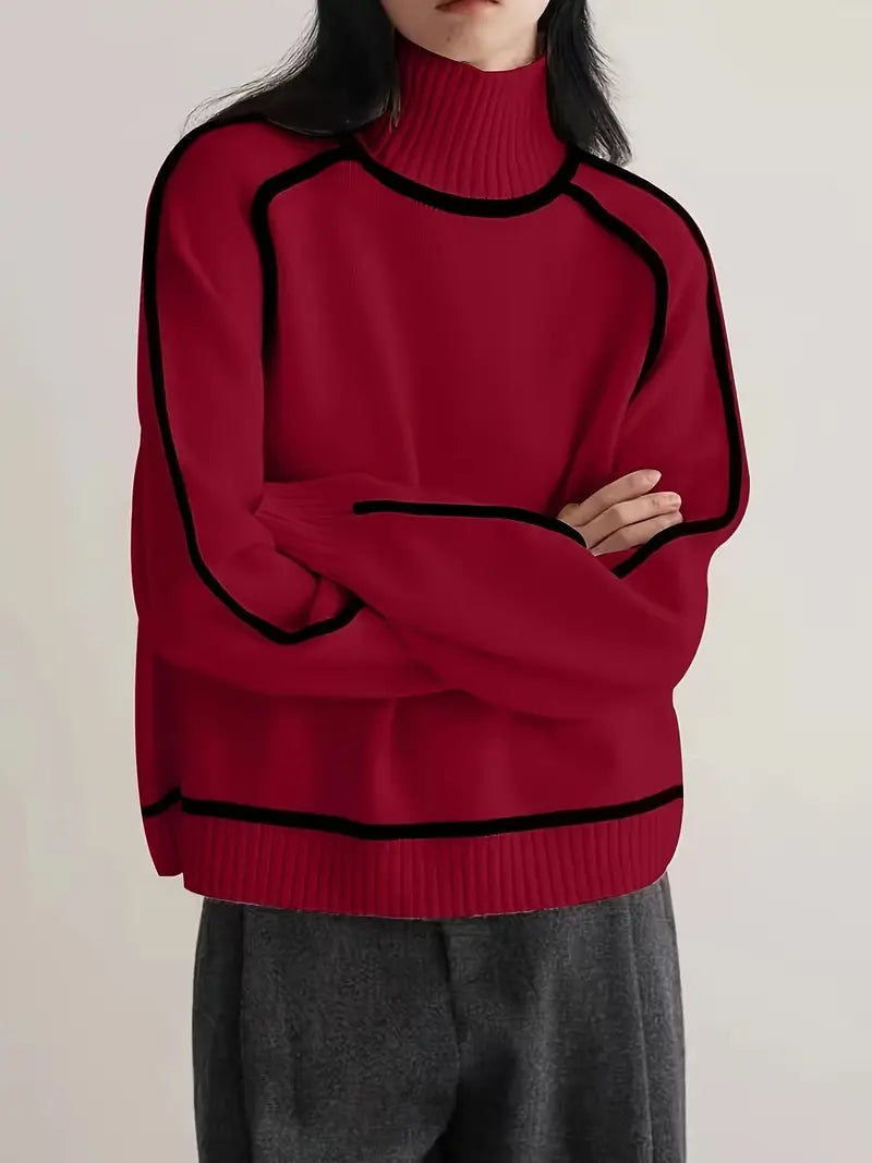 Amy – Contrast Piped Turtleneck Sweater