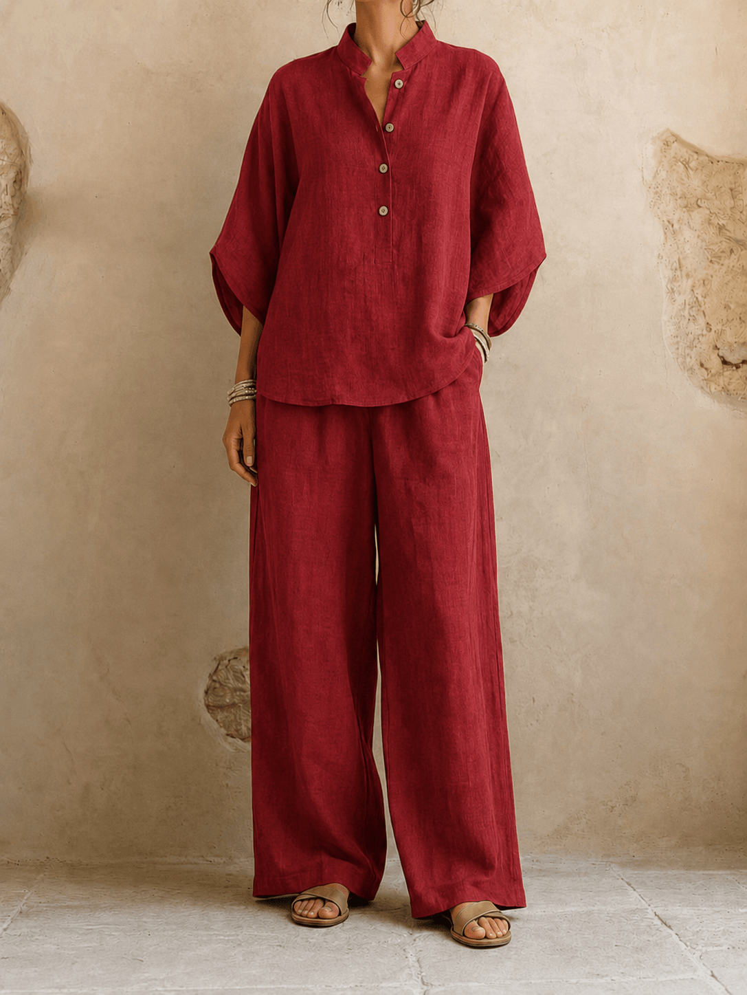 Jeanette – Batwing Top and Wide-Leg Pants Set