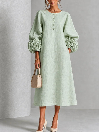 Mary – Midi Dress With Sculptural Floral Cuffs