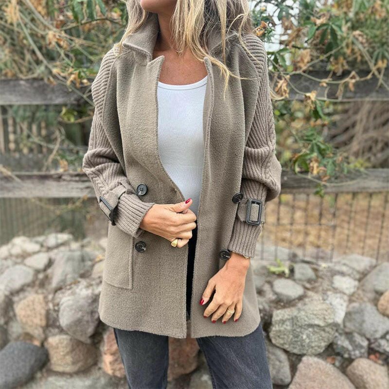 Danielle – Knit Sleeve Double-Breasted Jacket