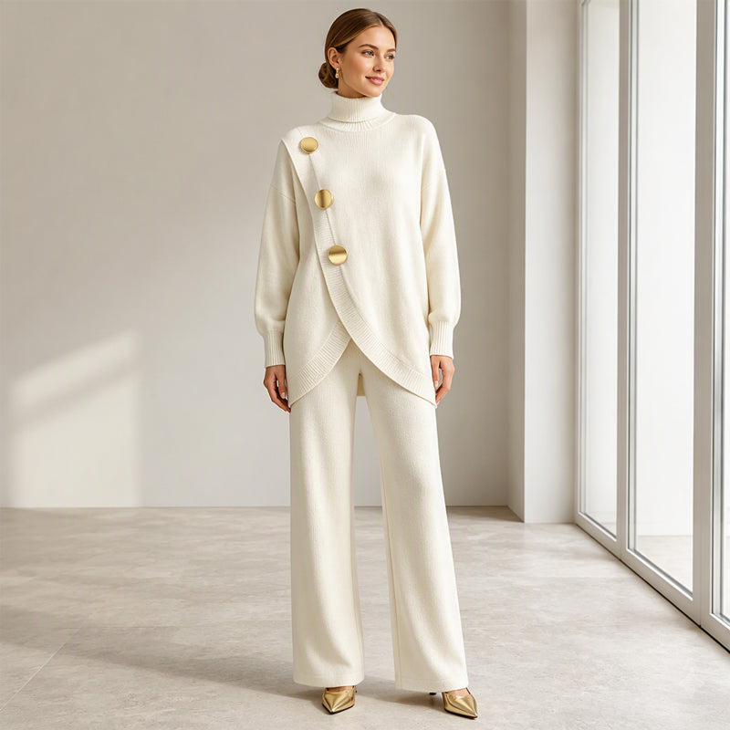 Krista – Turtleneck Knit Sweater and Wide-Leg Pants Set