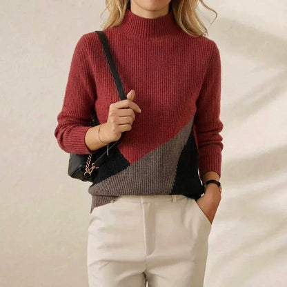 Wendy – Colour-block Mock Neck Sweater