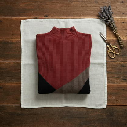Wendy – Colour-block Mock Neck Sweater
