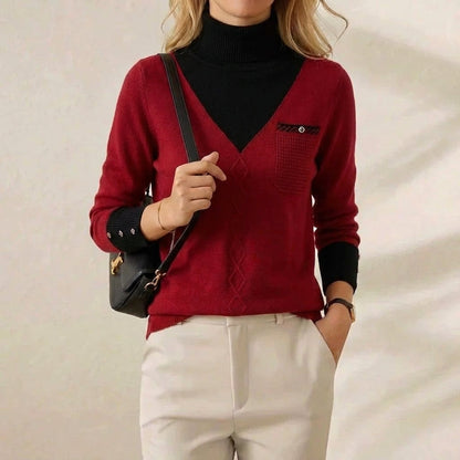 Ramona – V-Neck Knit Sweater with Chest Pocket
