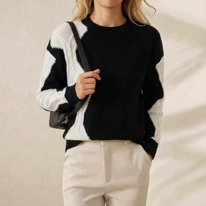 June – Colour-block Knit Crew Neck Sweater