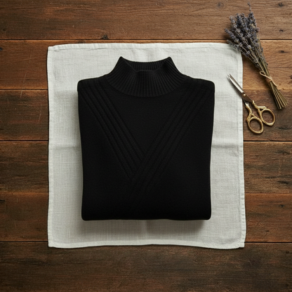 Thelma – Turtleneck Sweater with Stripe Cuffs