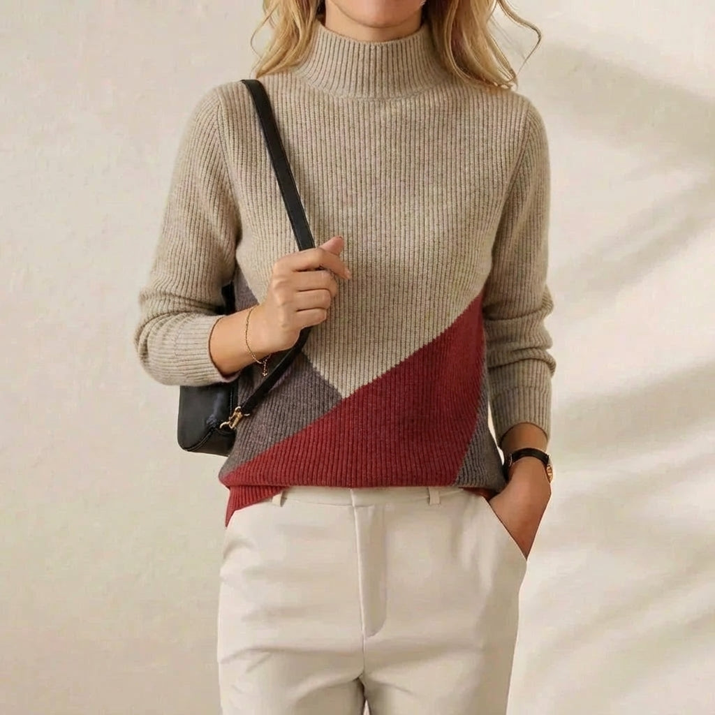 Wendy – Colour-block Mock Neck Sweater