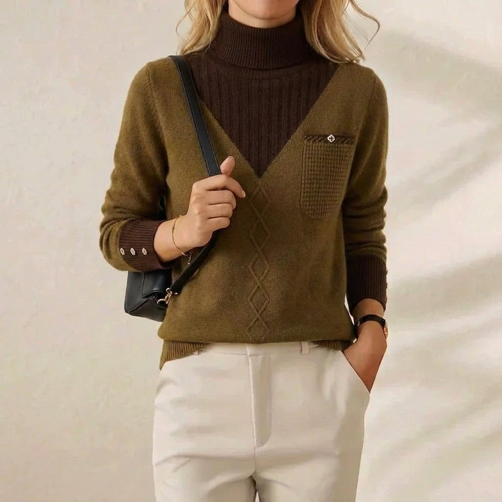 Ramona – V-Neck Knit Sweater with Chest Pocket