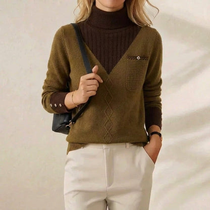 Ramona – V-Neck Knit Sweater with Chest Pocket