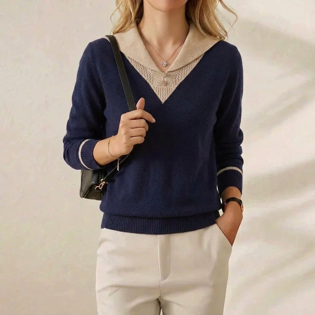 Jessica – Contrast Collar Knit Sweater