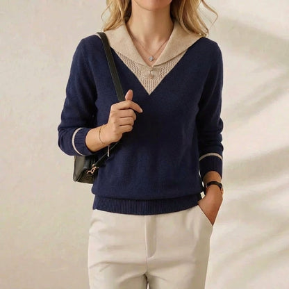 Jessica – Contrast Collar Knit Sweater