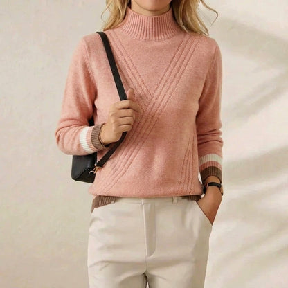 Gladys – Turtleneck Knit Sweater with Striped Cuffs