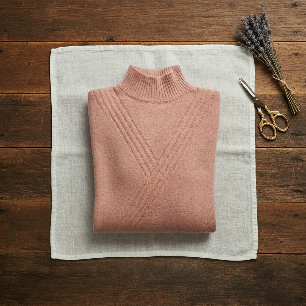 Gladys – Turtleneck Knit Sweater with Striped Cuffs