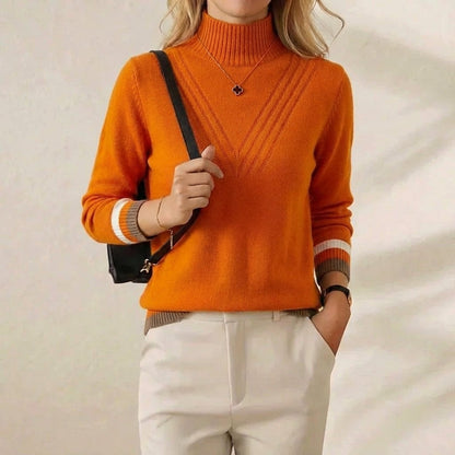 Gladys – Turtleneck Knit Sweater with Striped Cuffs